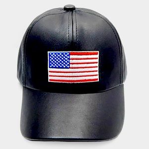 American flag faux leather baseball cap